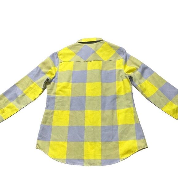 LOLA CLOTHING CO yellow and lilac plaid with logo on pocket in red SIZE MEDIUM - Picture 2 of 7